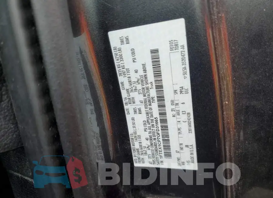 1FTEX1CP7GFD31665 Photo# 13