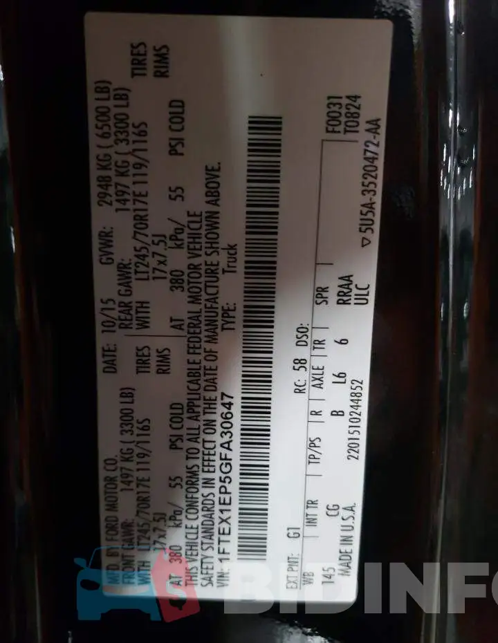 1FTEX1EP5GFA30647 Photo# 12