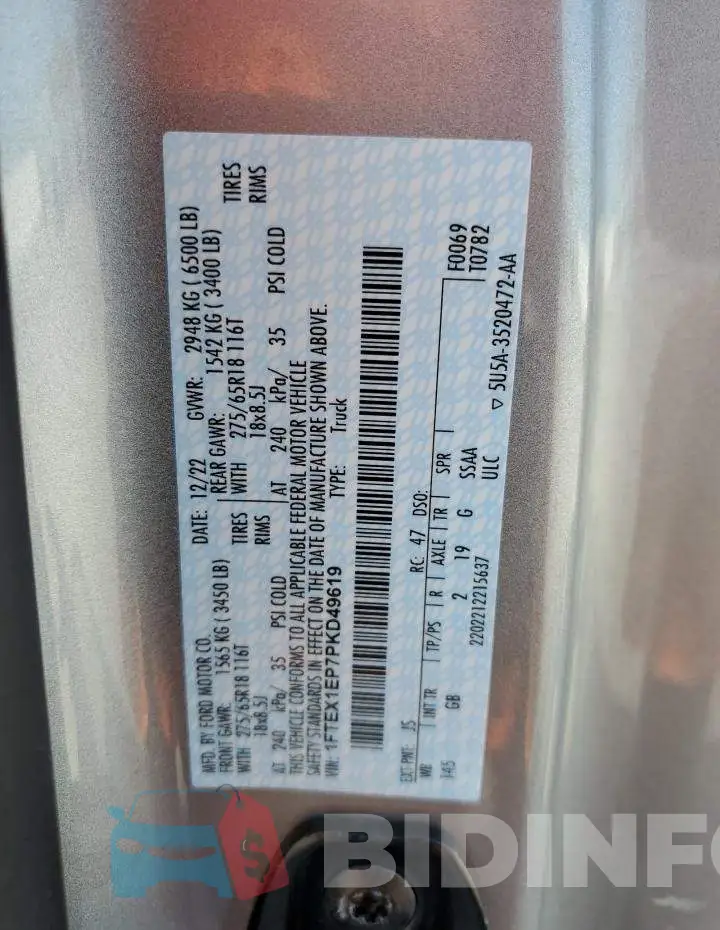 1FTEX1EP7PKD49619 Photo# 13