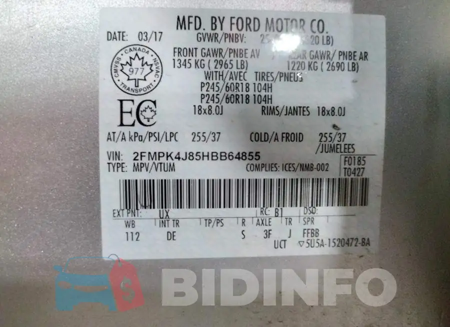 2FMPK4J85HBB64855 Photo# 13