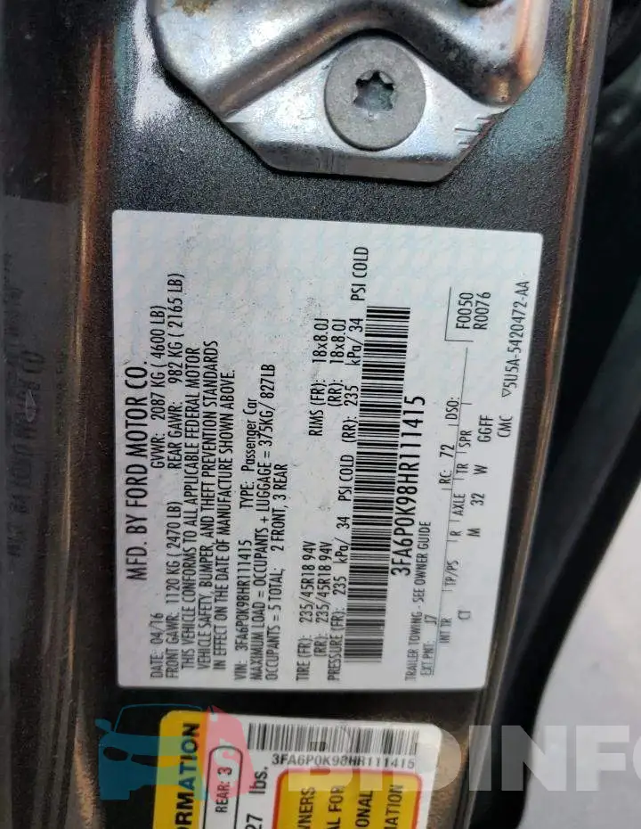 3FA6P0K98HR111415 Photo# 12