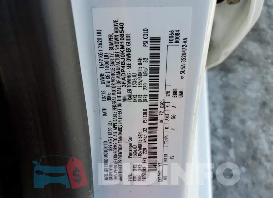 3FADP4BJ0KM108540 Photo# 12
