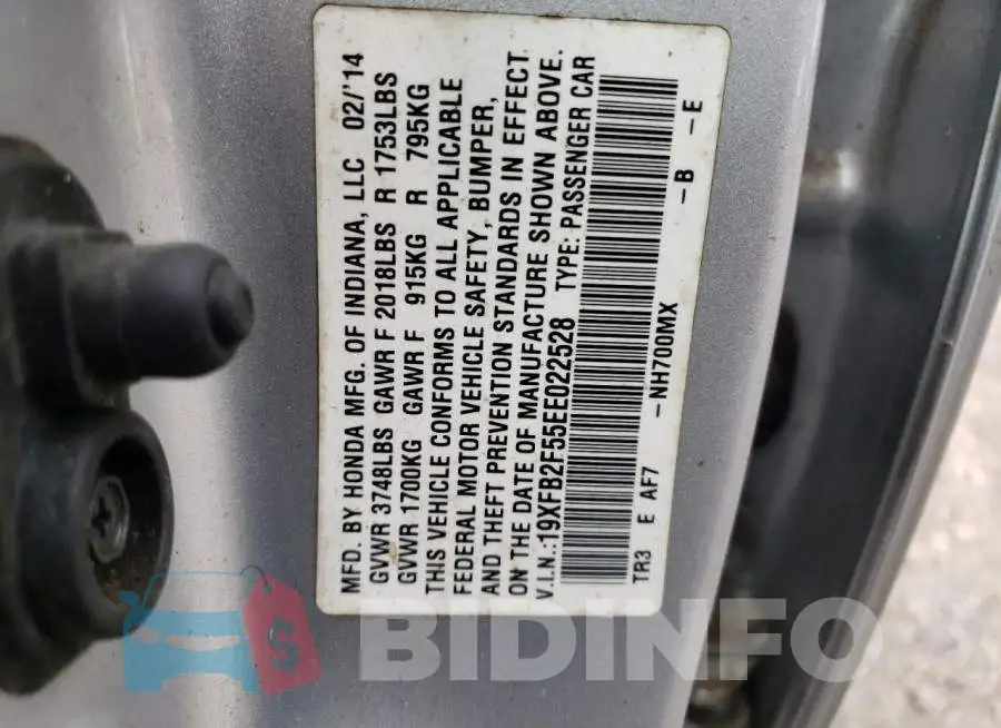 19XFB2F55EE022528 Photo# 13
