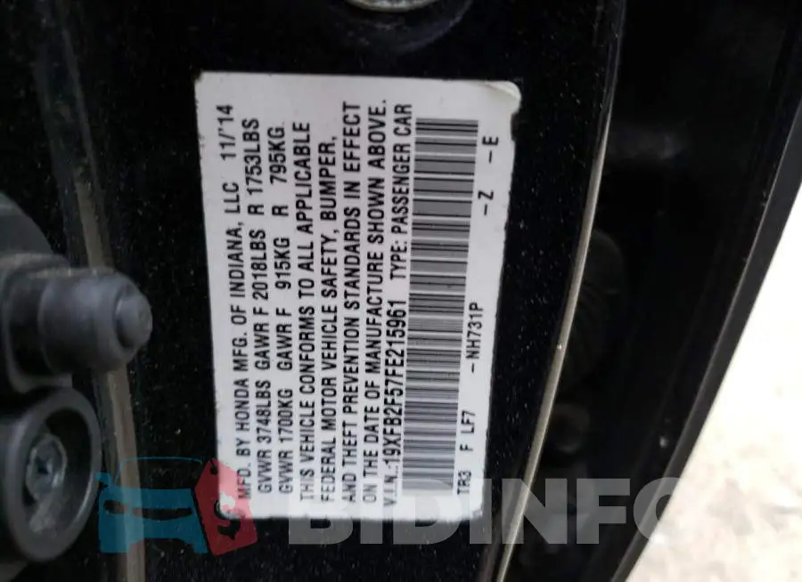 19XFB2F57FE215961 Photo# 12