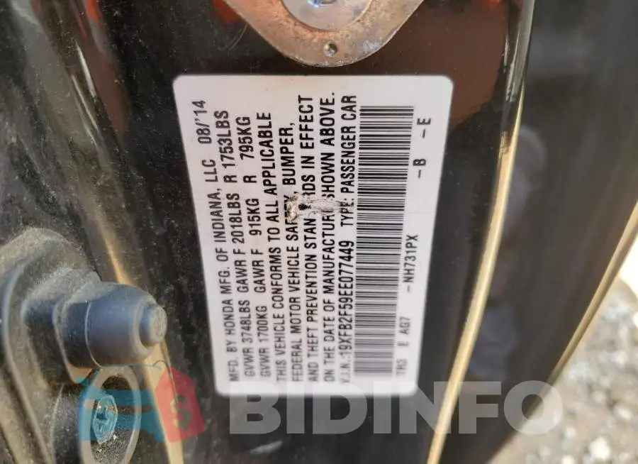 19XFB2F59EE077449 Photo# 13