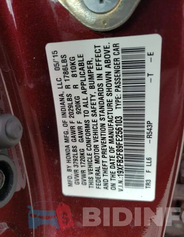 19XFB2F89FE256103 Photo# 12