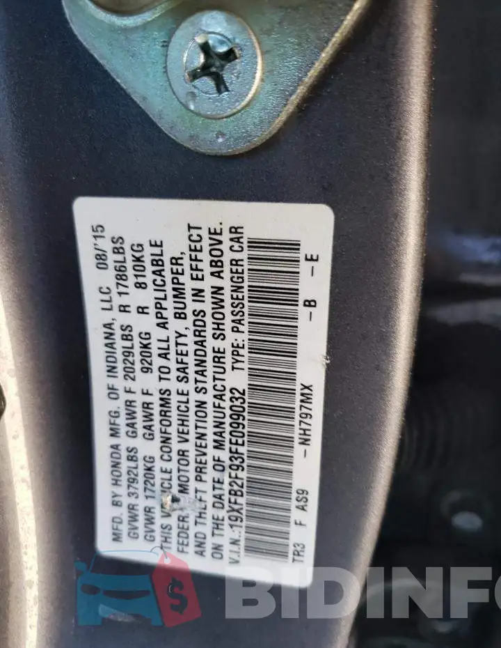19XFB2F93FE099032 Photo# 13