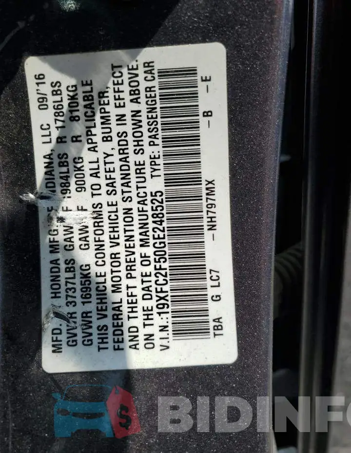 19XFC2F50GE248525 Photo# 12