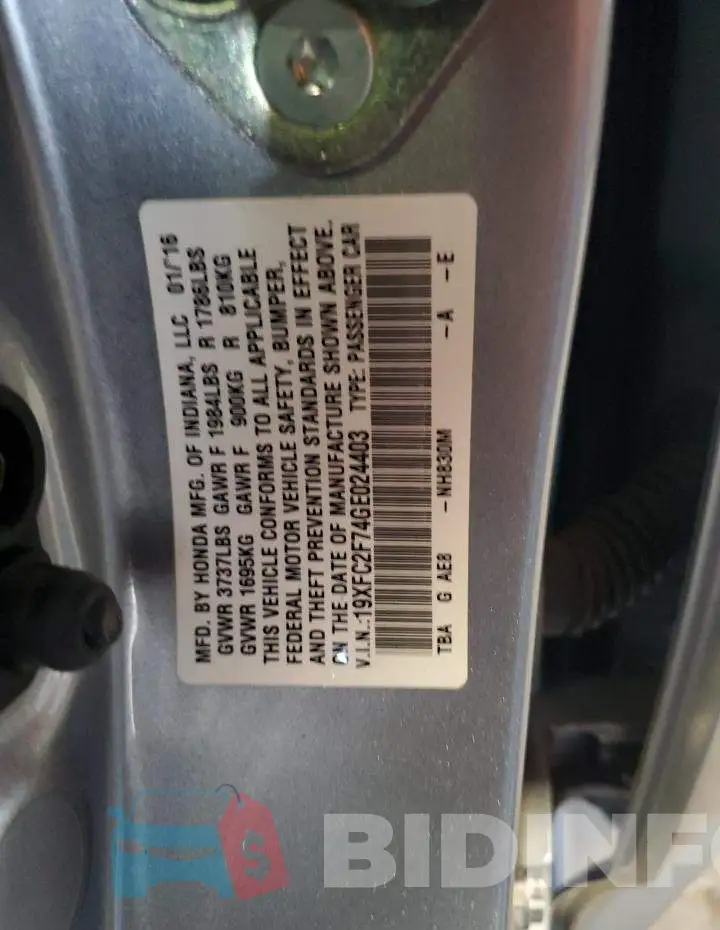 19XFC2F74GE024403 Photo# 12