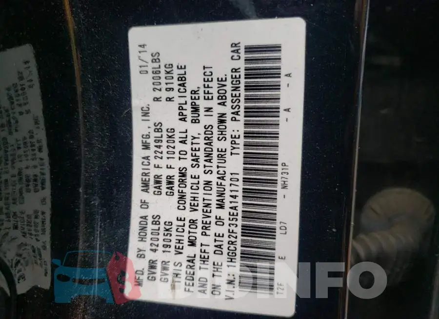 1HGCR2F35EA141701 Photo# 12