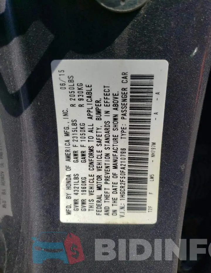 1HGCR2F50FA210796 Photo# 12