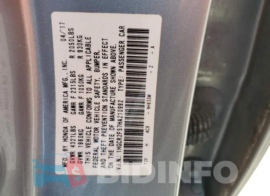 1HGCR2F57HA210992 Photo# 12
