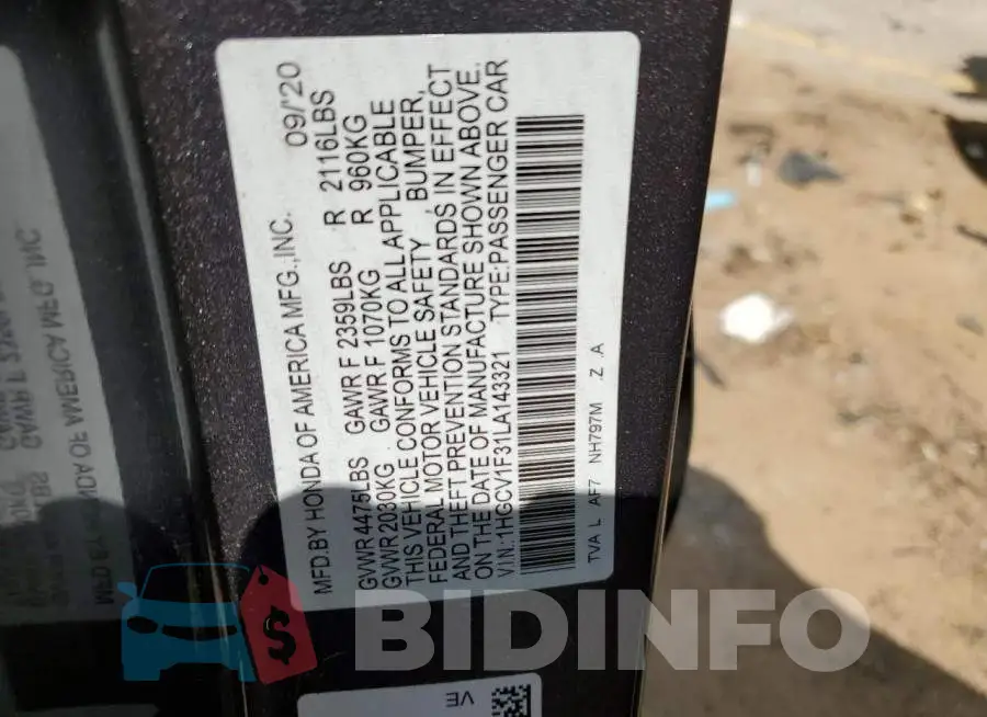 1HGCV1F31LA143321 Photo# 12