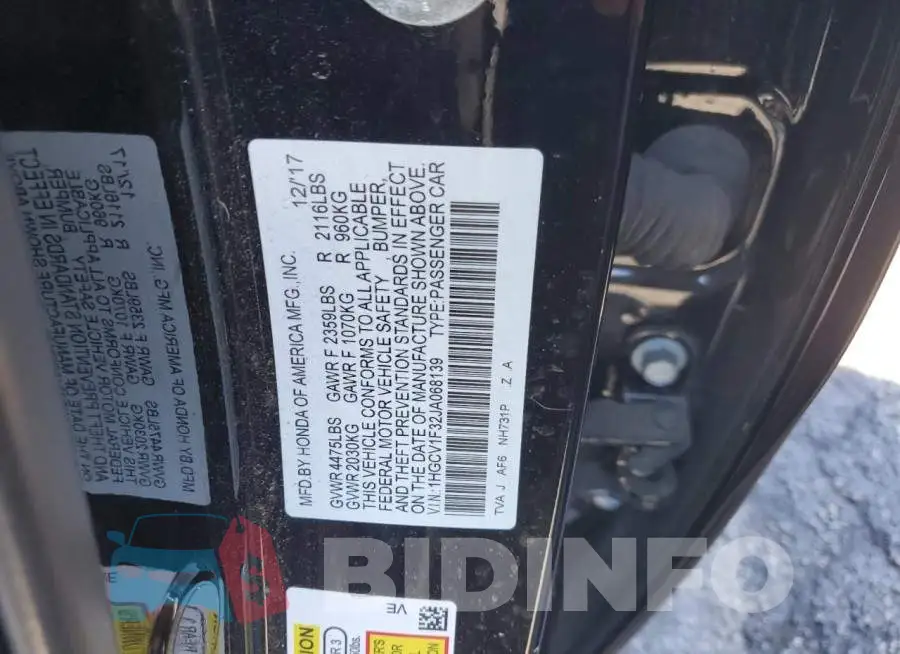1HGCV1F32JA068139 Photo# 13