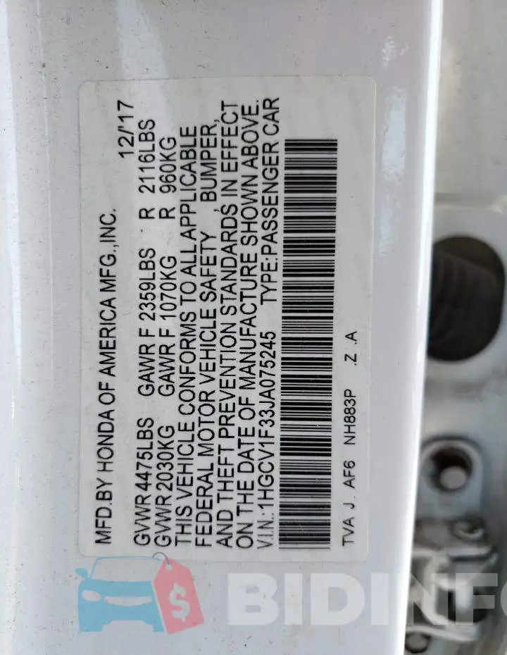 1HGCV1F33JA075245 Photo# 13