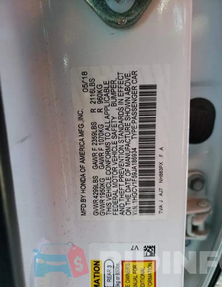 1HGCV1F59JA186934 Photo# 12
