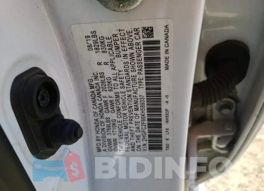 2HGFC2F66KH589337 Photo# 13