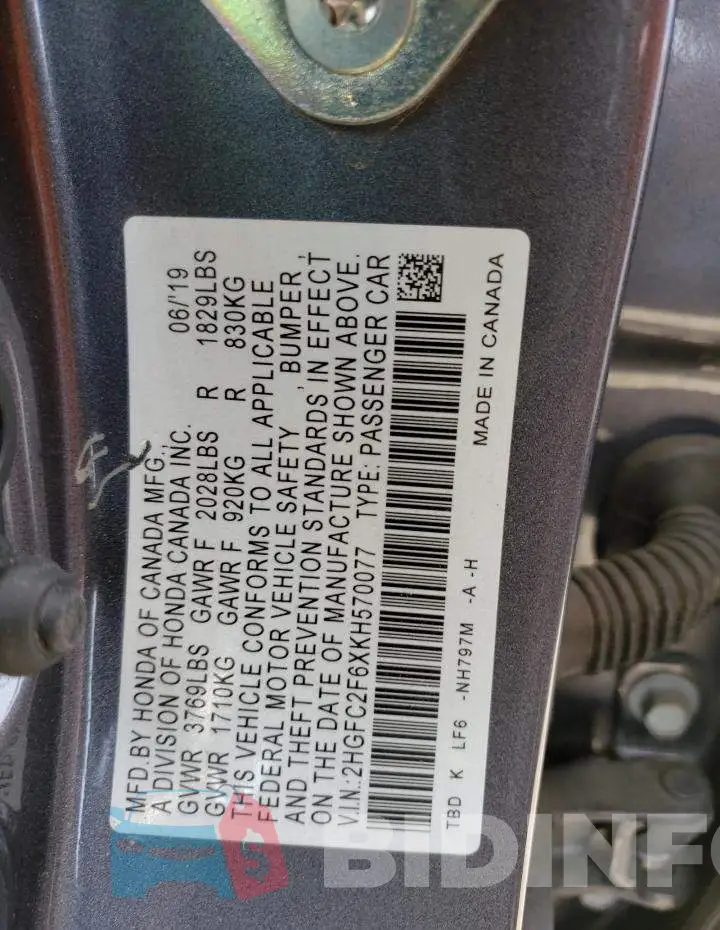 2HGFC2F6XKH570077 Photo# 12