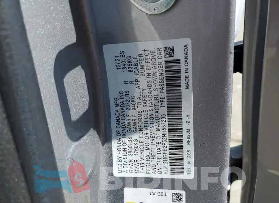 2HGFE2F52NH557233 Photo# 12