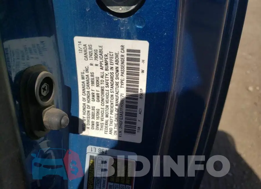 2HGFG3A57FH509171 Photo# 13