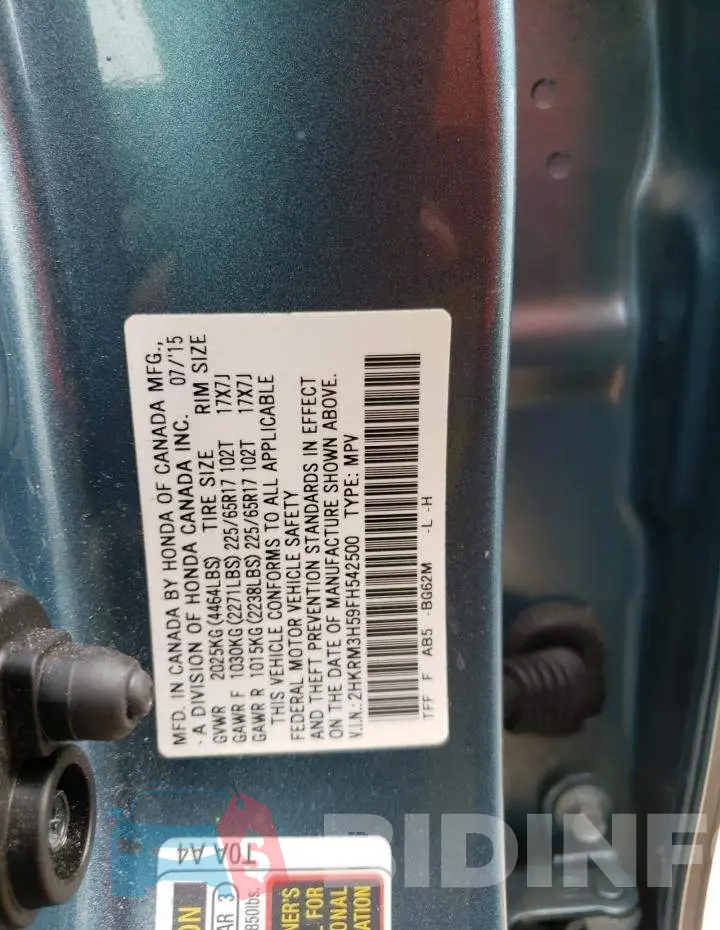 2HKRM3H59FH542500 Photo# 13