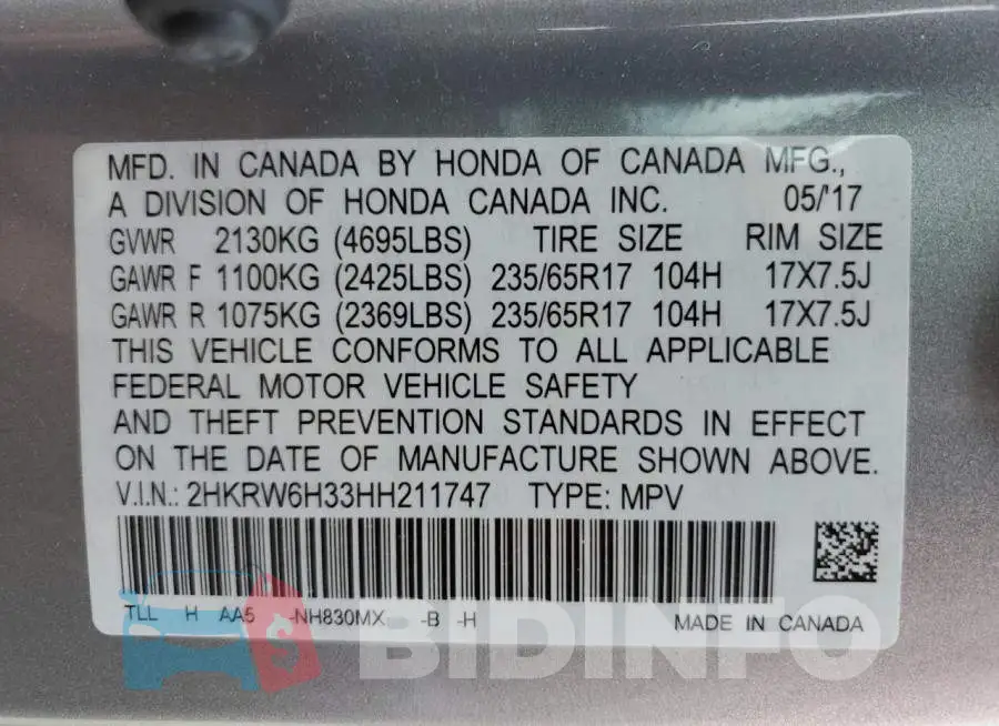 2HKRW6H33HH211747 Photo# 13