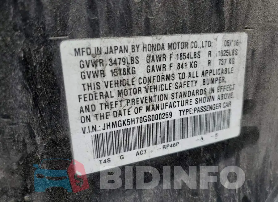 JHMGK5H70GS000259 Photo# 12