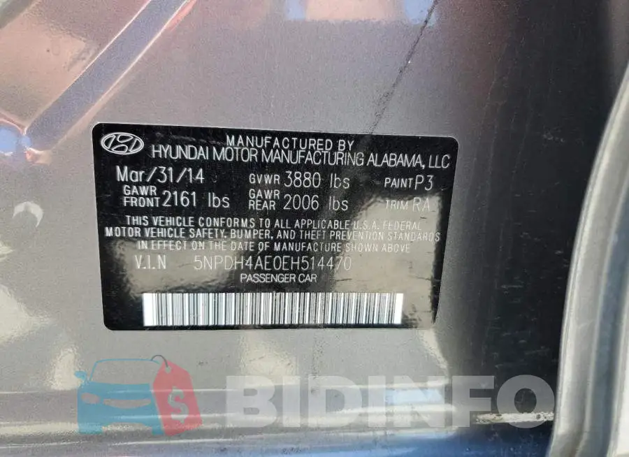 5NPDH4AE0EH514470 Photo# 12