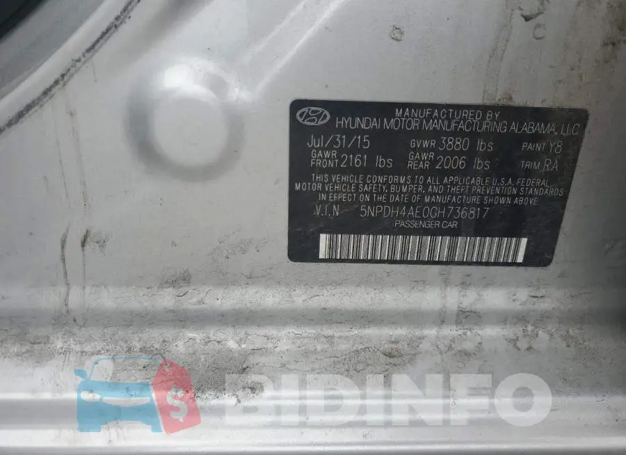 5NPDH4AE0GH736817 Photo# 12