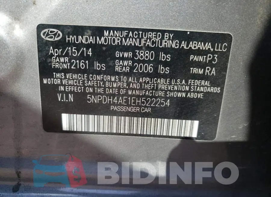 5NPDH4AE1EH522254 Photo# 12