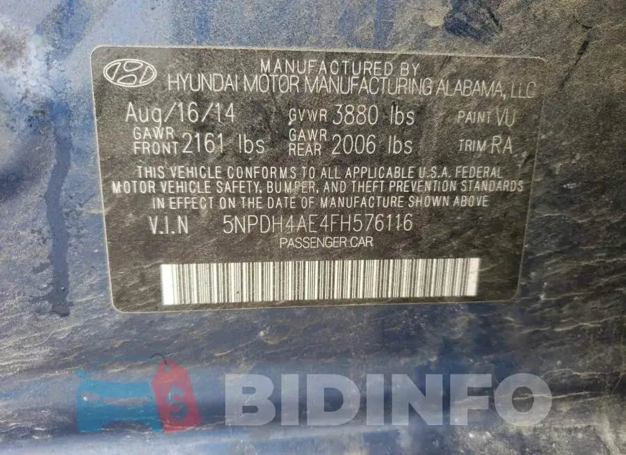 5NPDH4AE4FH576116 Photo# 12