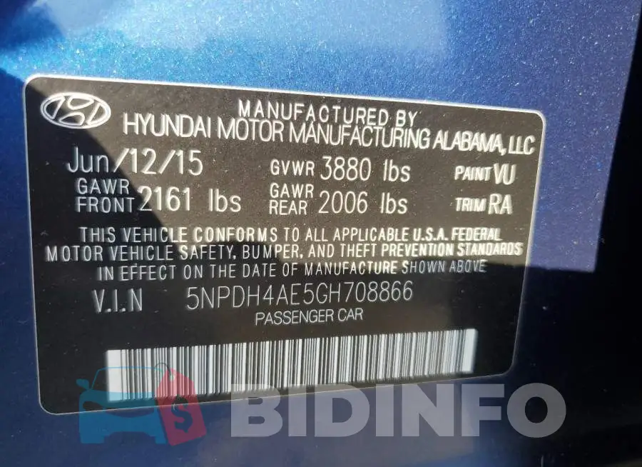 5NPDH4AE5GH708866 Photo# 12
