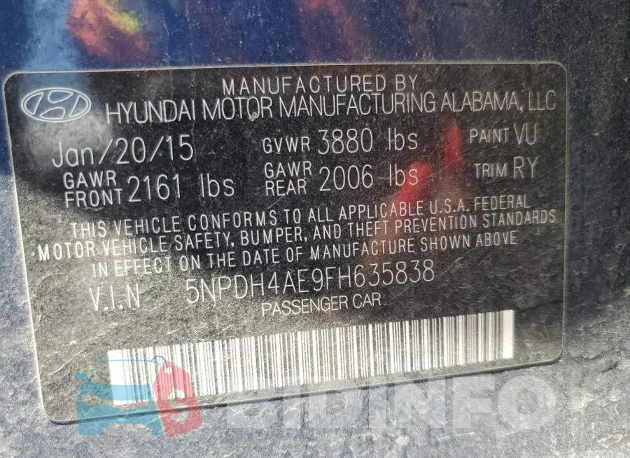 5NPDH4AE9FH635838 Photo# 12