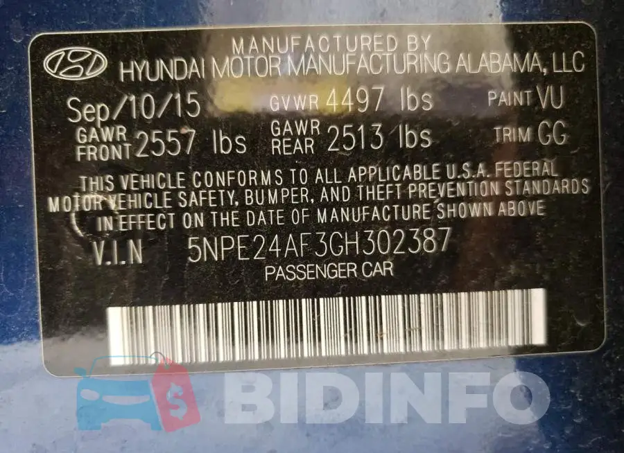 5NPE24AF3GH302387 Photo# 13