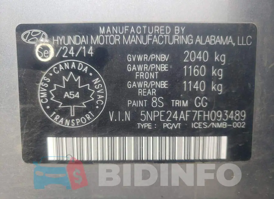 5NPE24AF7FH093489 Photo# 13
