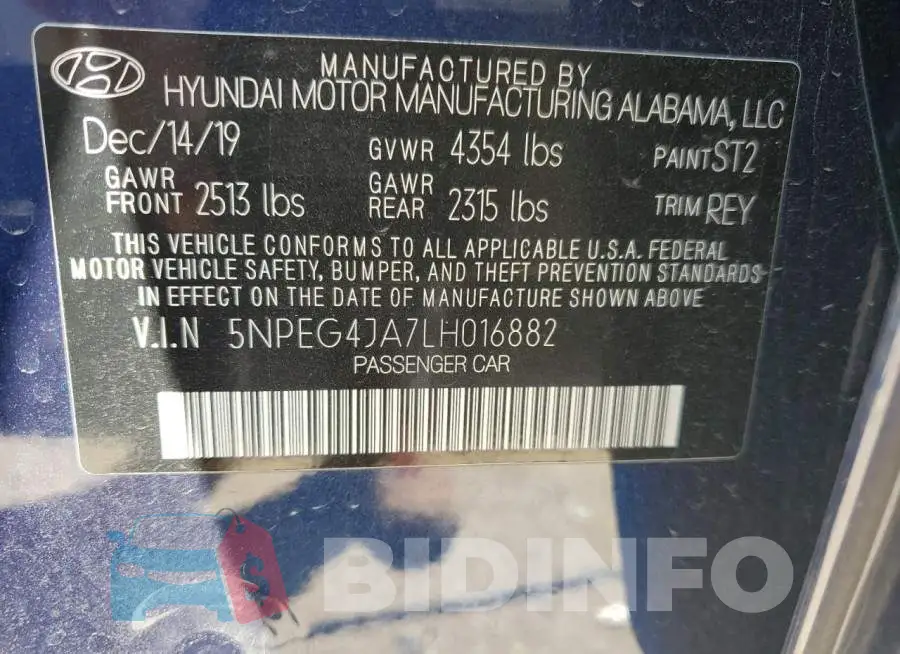 5NPEG4JA7LH016882 Photo# 13