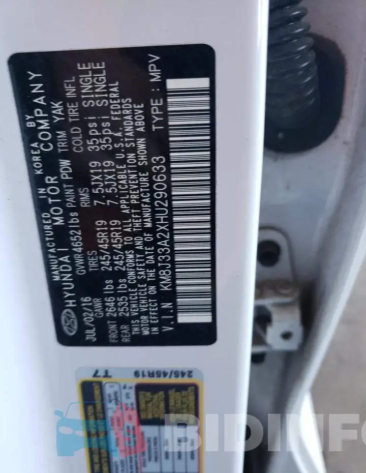 KM8J33A2XHU290633 Photo# 12