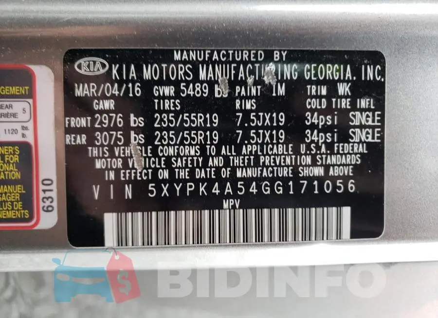 5XYPK4A54GG171056 Photo# 13