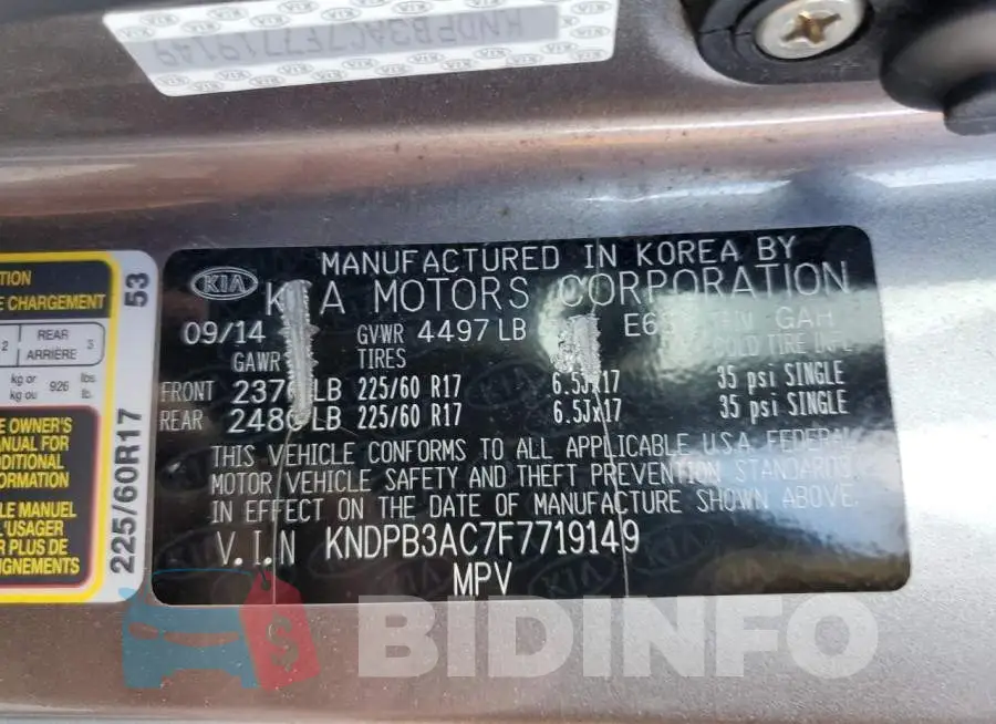 KNDPB3AC7F7719149 Photo# 12