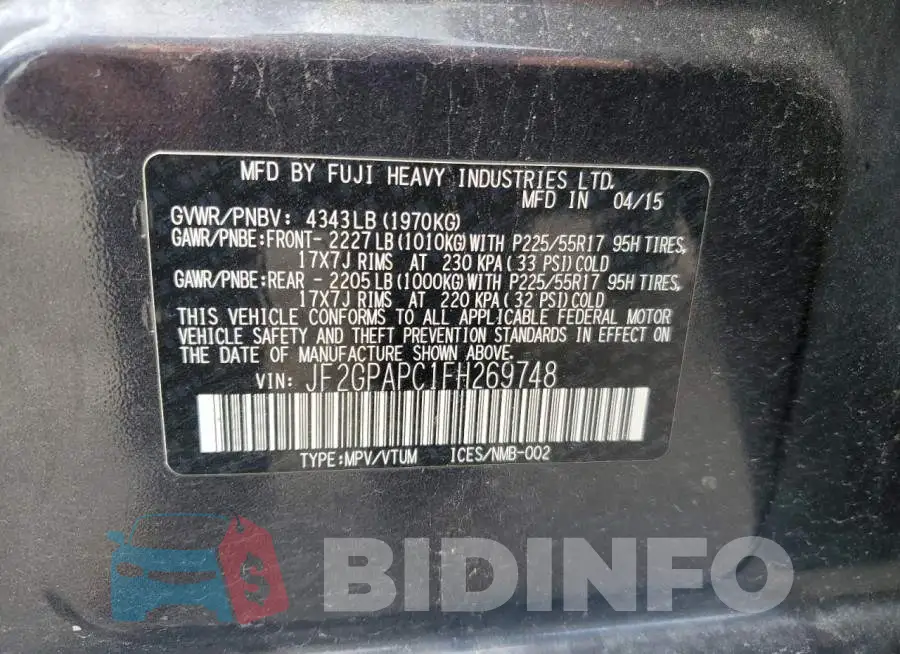JF2GPAPC1FH269748 Photo# 13