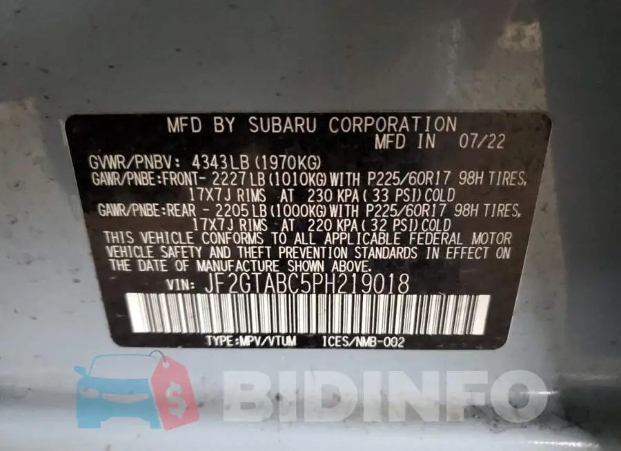 JF2GTABC5PH219018 Photo# 14