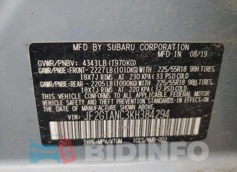 JF2GTANC3KH384294 Photo# 13