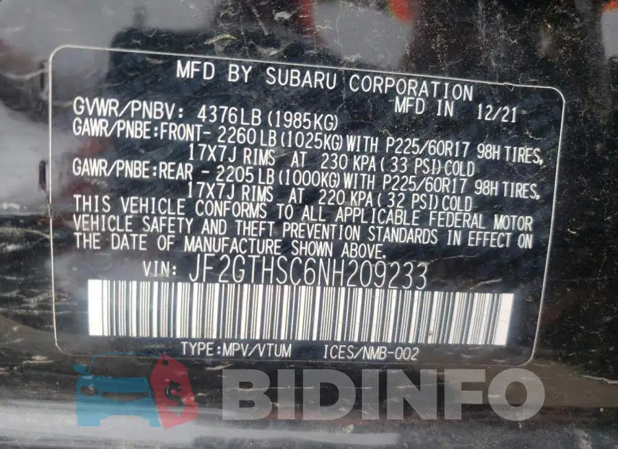 JF2GTHSC6NH209233 Photo# 13
