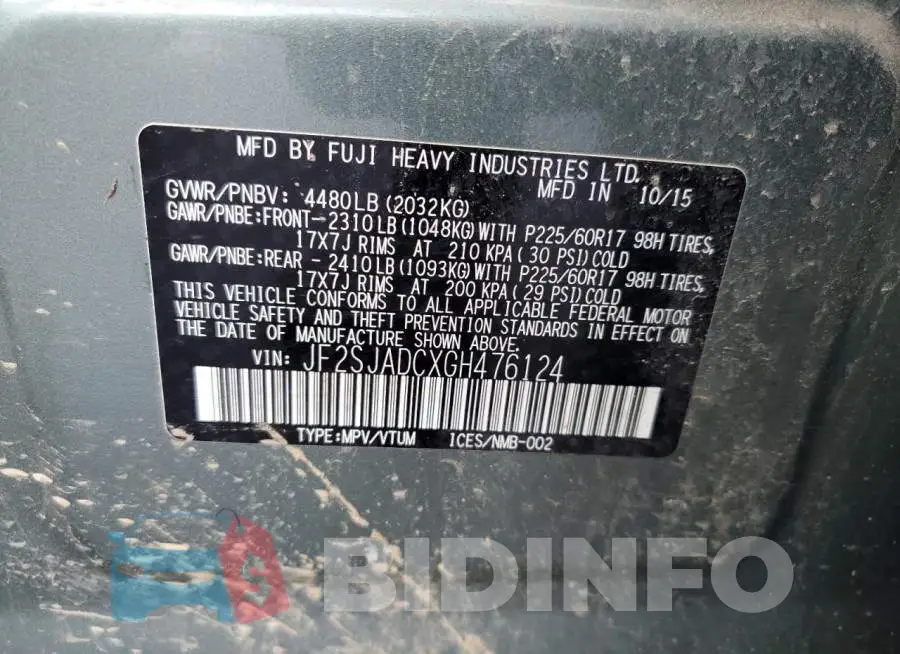 JF2SJADCXGH476124 Photo# 13