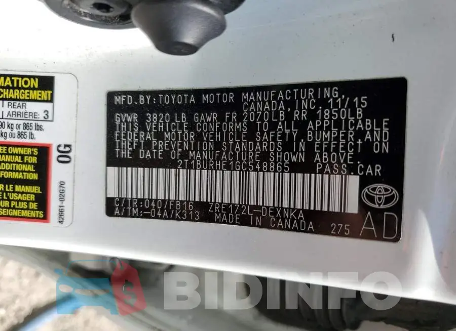 2T1BURHE1GC548865 Photo# 13