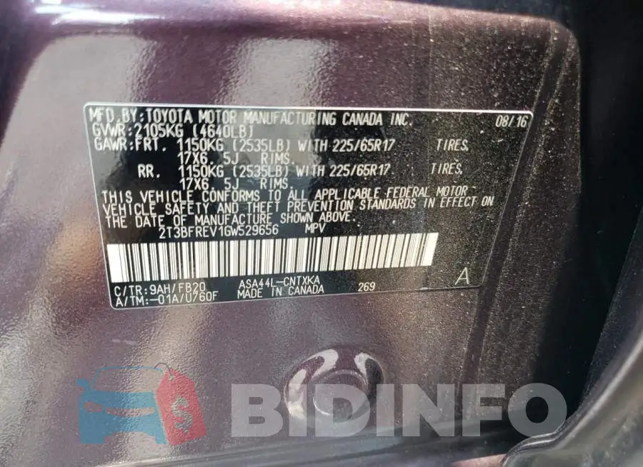 2T3BFREV1GW529656 Photo# 13