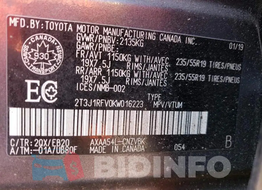 2T3J1RFV0KW016223 Photo# 14