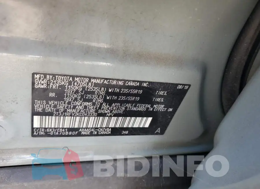 2T3J1RFV2KC043330 Photo# 13