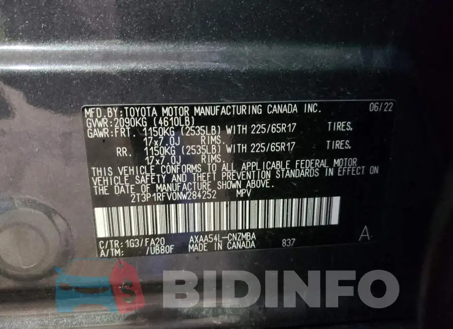 2T3P1RFV0NW284252 Photo# 14