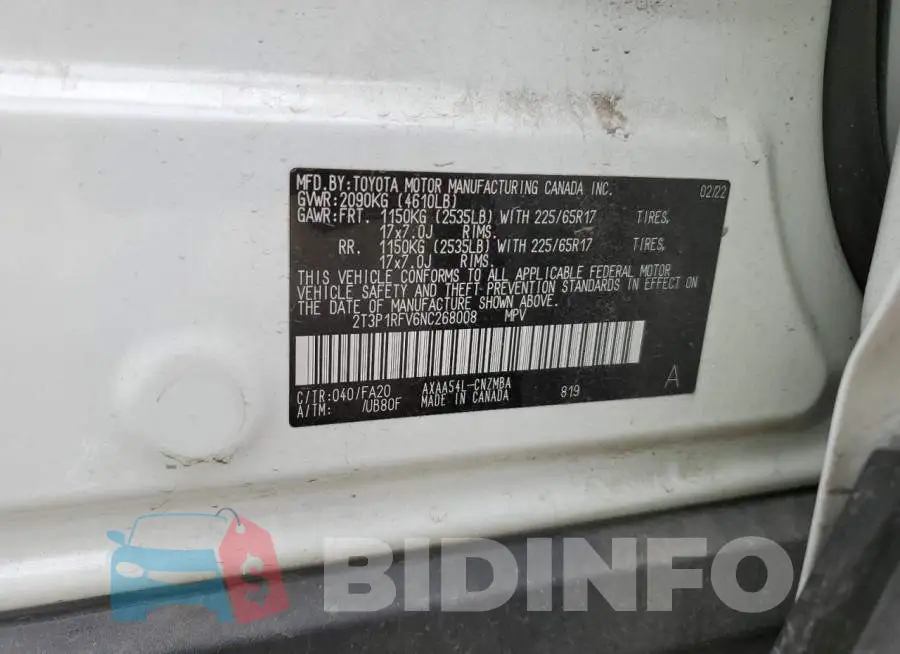 2T3P1RFV6NC268008 Photo# 13